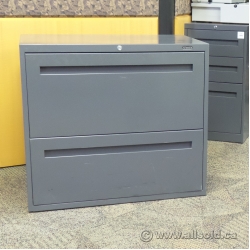 Teknion Grey 30" 2 Drawer Lateral File Cabinet, Locking